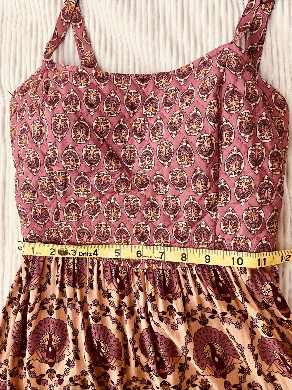 Spell Floral Boho/Gypsy Tiered Spaghetti Strap Maxi Dress - Pink Burgundy Cream - Picture 10 of 12